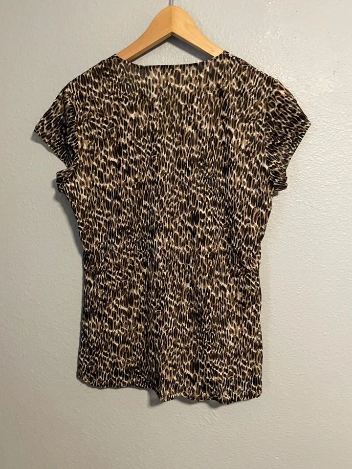 Worthington Womens Top Size XL Brown Animal Print Mesh Babydoll Mob Wife Y2K - Image 3 of 4