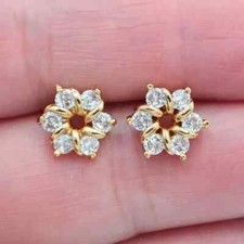 1.20Ct Round Cut Lab-Created Diamond Flower Stud Earrings 14K Yellow Gold Plated