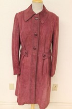 Womens By Ledaspain Magenta Long Soft Leather Suede Trench Coat Jacket Sz 16