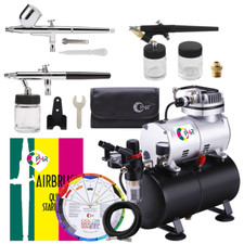 Professional Airbrush Compressor Kit with 3x Airbrushes for Hobby Model Cake