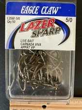 Box of 50 Eagle claw 5/0 l256f Bronze Live Bait hooks  Sticky sharp