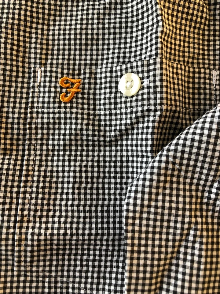 NUEVO CON ETIQUETAS FARAH Camisa Negra a Cuadros con Cuello LS L-Grande Calce Ajustado Algodón Foto 2 de 4