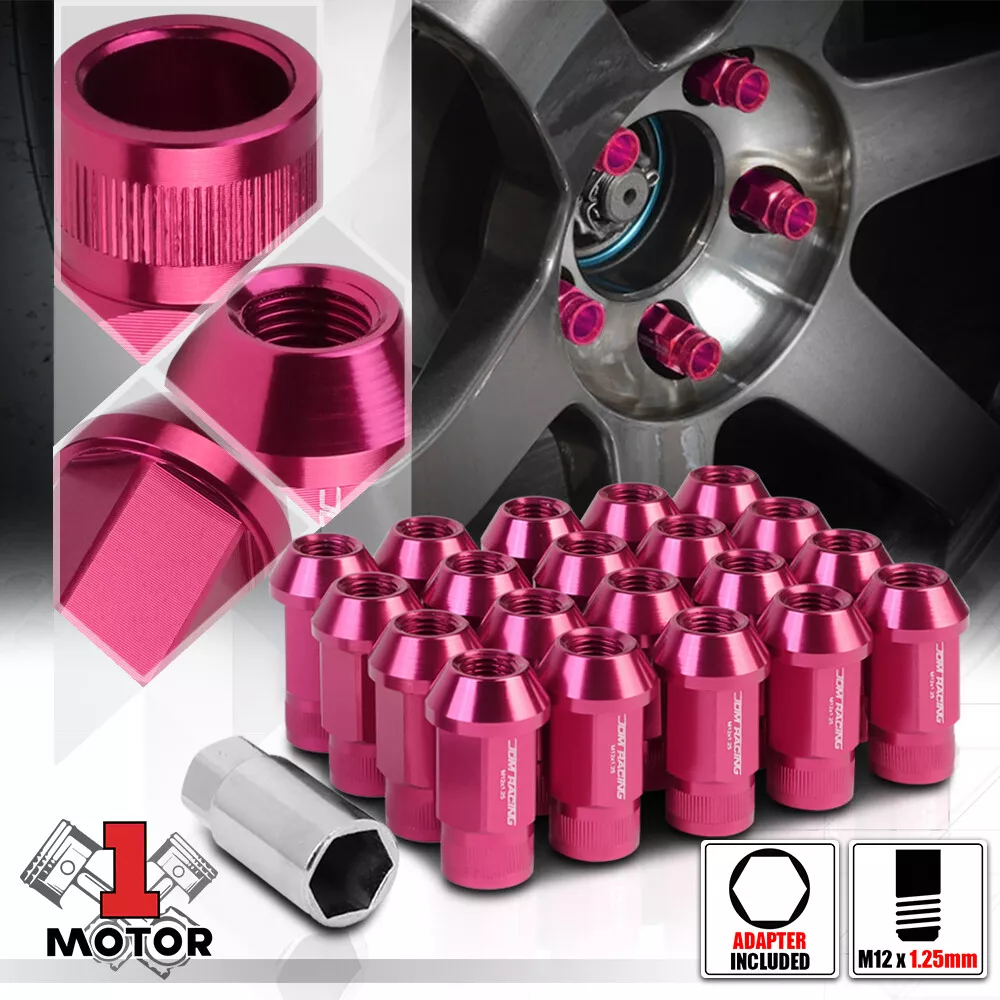 20 Pink M12x1.25 44mm Aluminum Open End Knurled Top Tuner Wheel