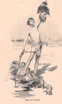 David und Goliath - 1896 - Historische Abbildung ~9x15cm