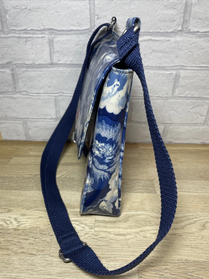 Cath Kidston Peony Blossom Saddle Cross Body Bag Blue And White PVC Coating - Image 4 of 4