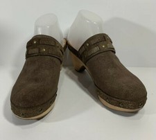 Lucky Brand Brown Leather w/Glitter Sheen Platform Backless Clogs w/Studs 9.5M