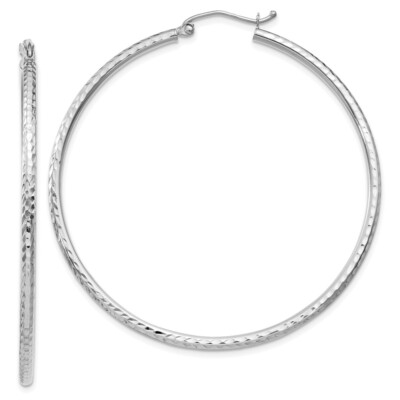 Echte 14kt Weißgold Diamantschliff 2mm Rundrohr Creolen