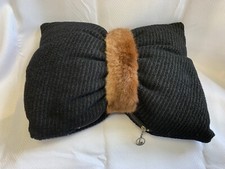 1939 New York Worlds Fair Hand Muff Zipper Pocket Black w/ Brown Faux Fur NYWF