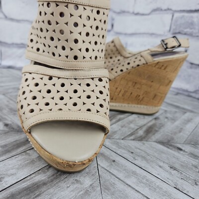 SE BOUTIQUE Chunky Platform Wedge Sandals Womens 9 Leather Roberta Tan Slingback