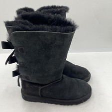 UGG Australia Bailey Youth Size 4 Black Suede Sheepskin Triplet Triple Boots