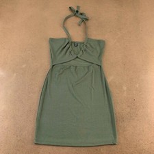 Shein Womens Sheath Dress Green Textured Halter Neck Ruched Sleeveless M 6 New