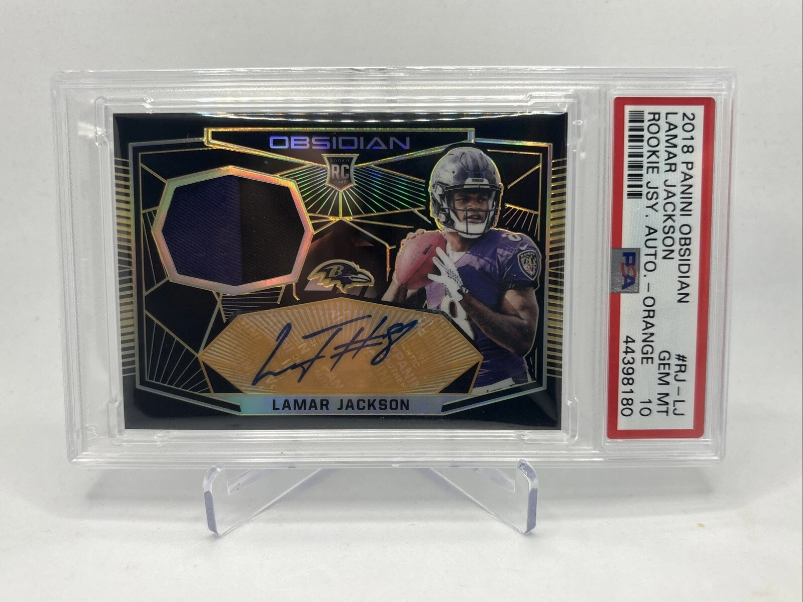 Lamar Jackson Panini Obsidian Rookie Jersey Autographs #RJLJ Electric Etch Orange