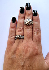  Lovely Vintage 925 Sterling Silver Ribbed  Domed Ring - Size 7.5