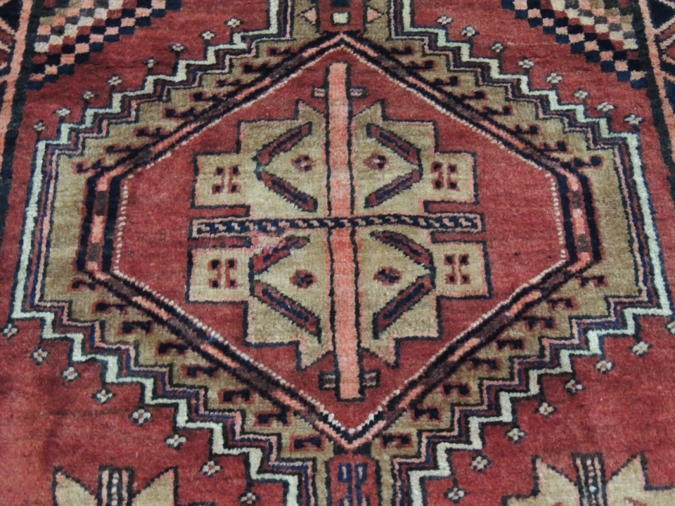 3x11 Herize Kazak WIDE RUNNER Oriental Rug wool Rust Beige Navy Gold - Image 4 of 4