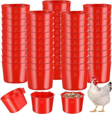 (Pack of 16) Red Cage Cups for Feed & Water for Poultry, Duck, Birds, Hamsters