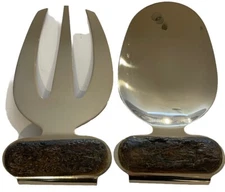 Vintage FRANCES STOIA Handcrafted Nickel And Walnut Salad Servers Fork Spoon