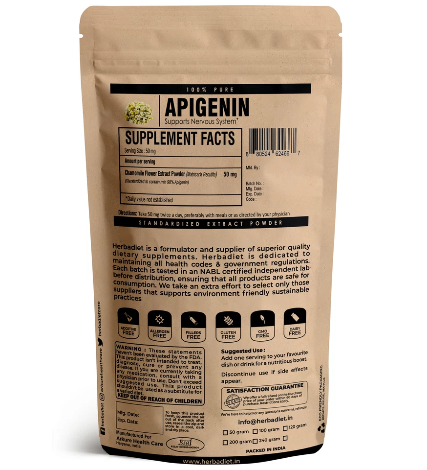 APIGENIN 98% 洋甘菊提取物粉 Matricaria Recutita 焦虑休息睡眠 — 第 2/3 张图片