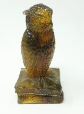 Degenhart Glass Owl Yellow Brown Green Marble UV Cadmium Glow