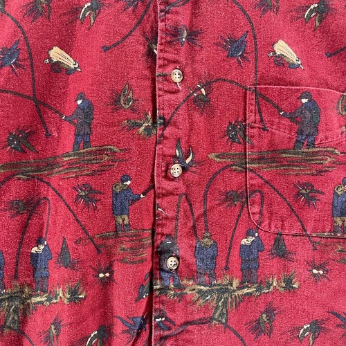 Vintage 90s Dillard's Shirt Men XL Red Chambray Fishing Kenneth Gordon USA Made - Picture 6 of 11