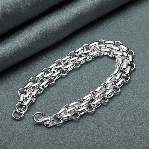 New 925 Silver Plated Lnterlocking Circle Bracelet Chain Fashion Jewelry Gift - Picture 2 of 5