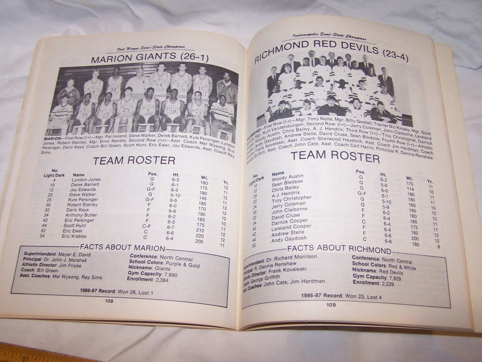 1987 INDIANA HIGH SCHOOL BASKETBALL RECORD BOOK 144 Pages eBay