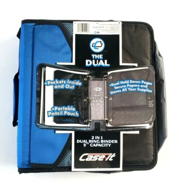 Case-it The Dual 2-in-1 Dual Ring Binder 3'' Capacity Hand/Shoulder Strap Blue