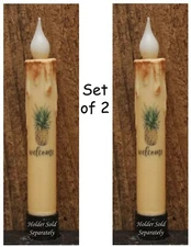 Set of 2 - New 6.5" Welcome PINEAPPLE TIMER Taper Candle - Grungy Dusted