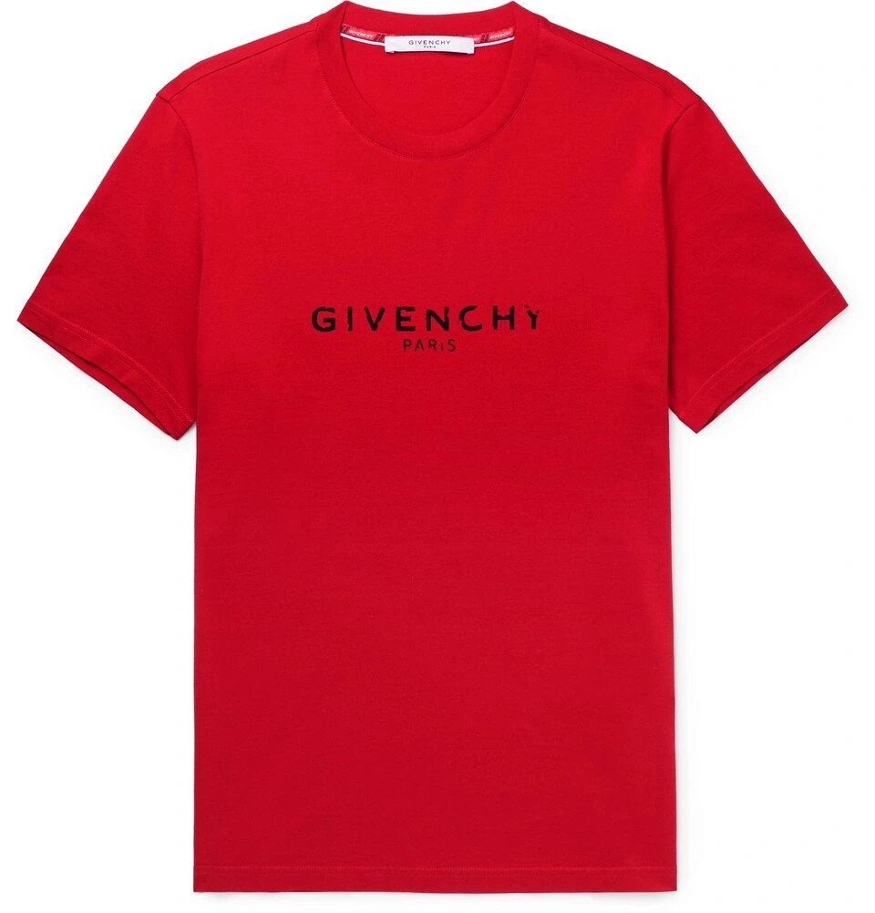 Givenchy Slim fit Distressed Logo Print Cotton Red T-shirt - Size 