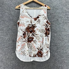 Loft Blouse Women S Small White Floral V-Neck Sleeveless Wide Strap Rayon Casual