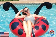 Poolmaster Lady Bug Inflatable Swimming Pool Party Float (48 Inch), Red, Blac