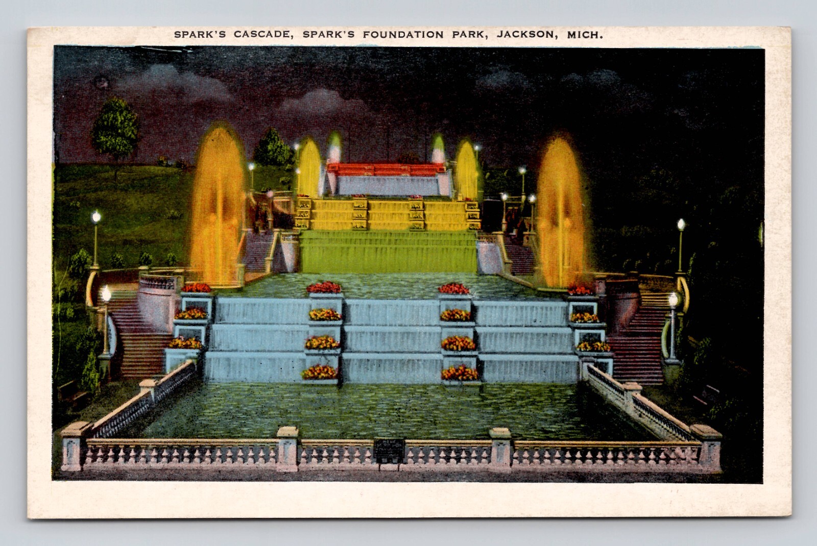Postcard Spark's Cascade Spark's Foundation Park Jackson Michigan