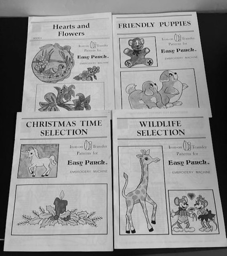 Vtg Lot of 4 EASY PUNCH Embroidery Iron On Transfer Pattern Books Animals Flower