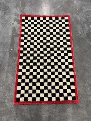 MacKenzie-Childs Check It Out Rug Red Black White Checkered 2'3''x3'9'' Wool 2021