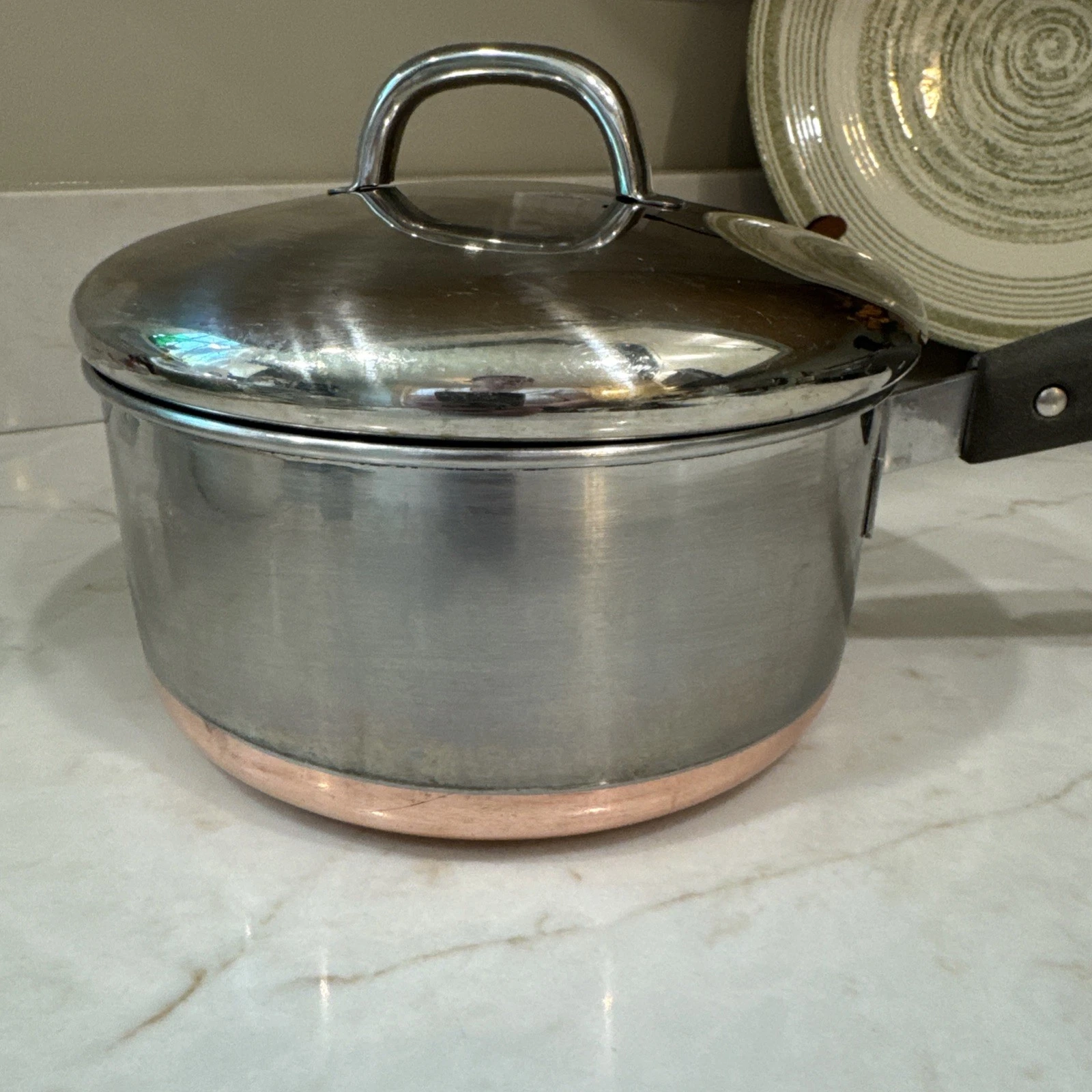 VTG Revere Ware 2 QT 1801 Sauce Pan Pot Copper Bottom with lid Patent Stamp