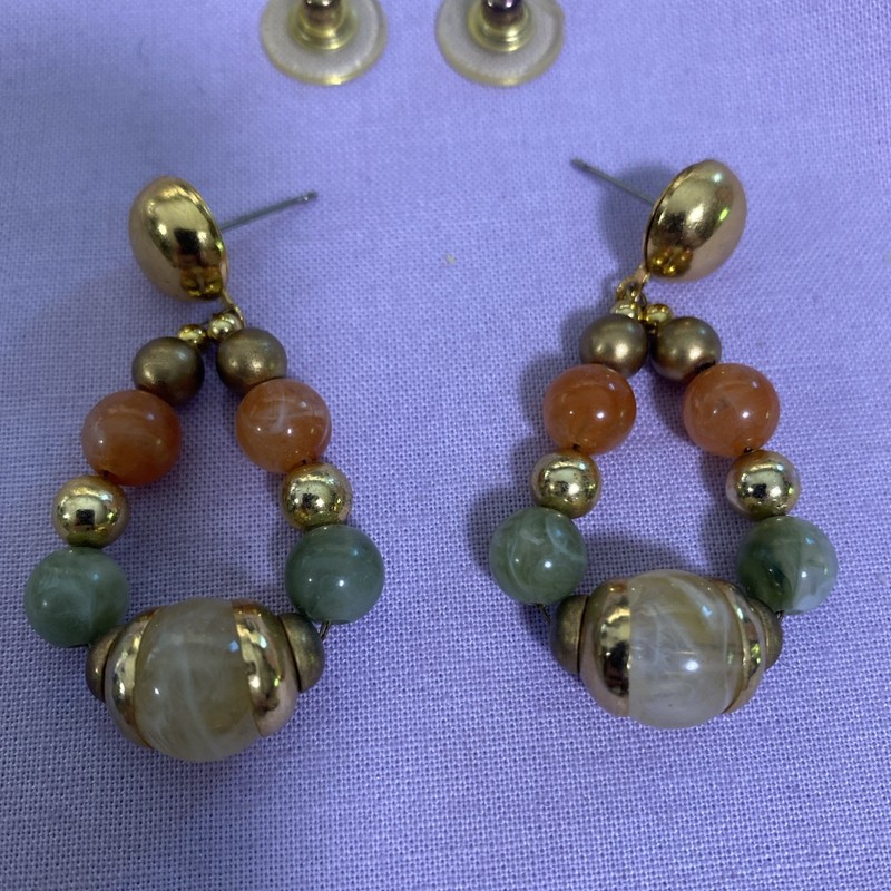 Handmade Orange/green/yellow Glass Beaded Dangle Earrings