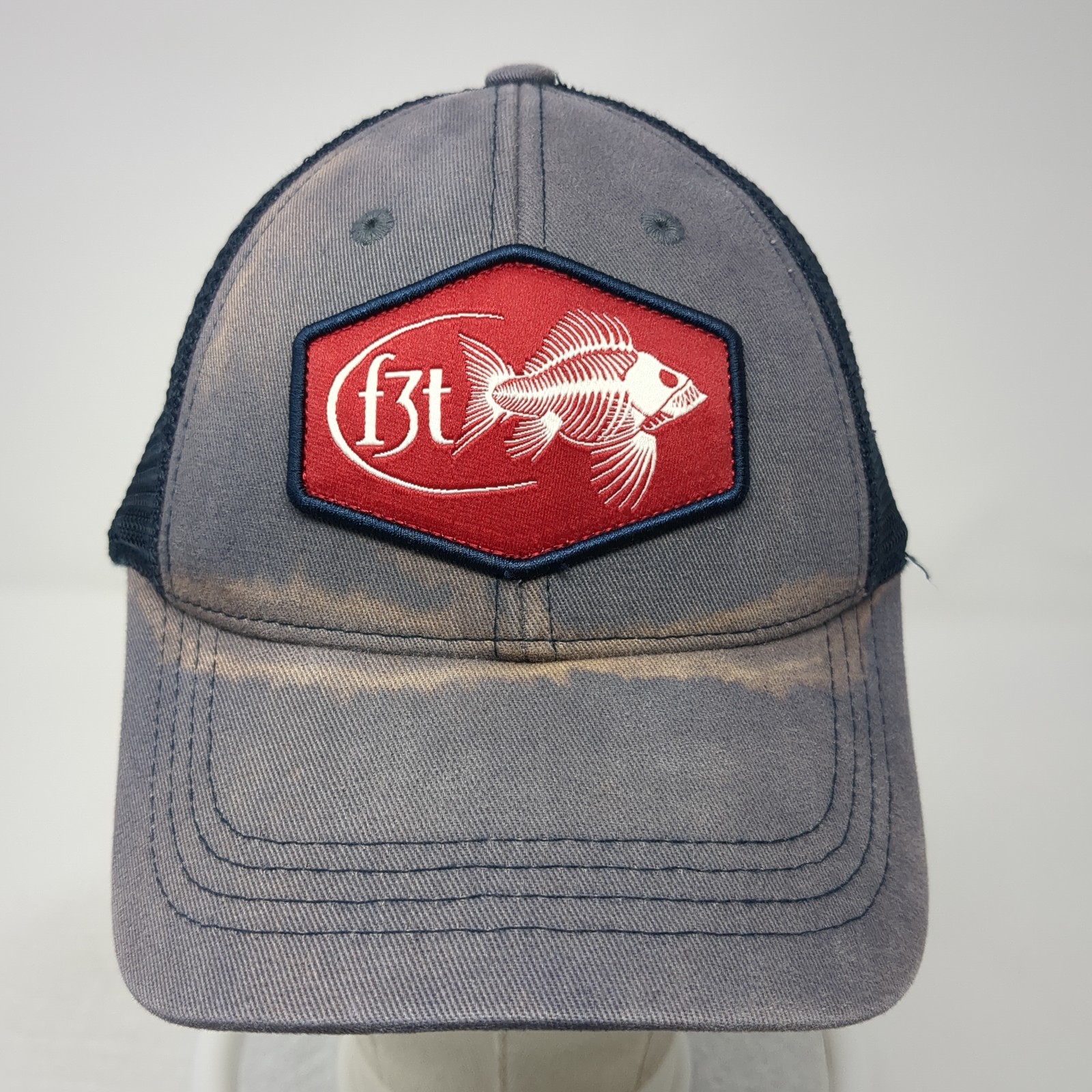 F3T Fish Bone Patch Strapback Trucker Hat Blue On… - image 2