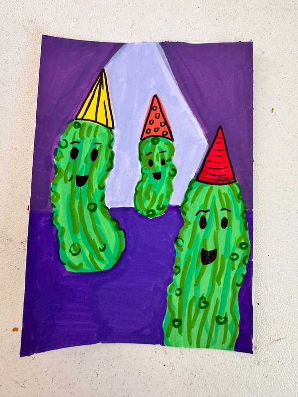 aceo original art, Pickle Party, Pickle series, acrylic, Artist_Hollyk