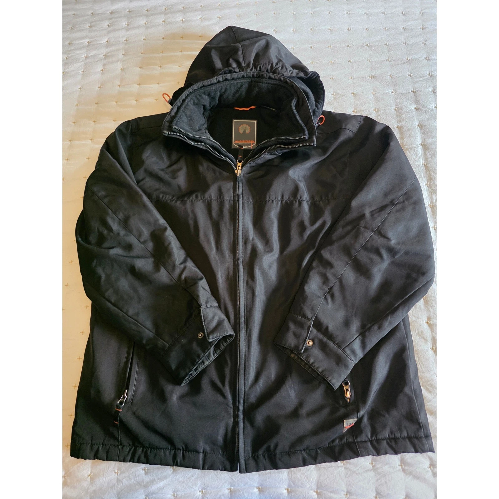 Weatherproof Garment Company Mens Black Fleece Lined Hooded Jacket Outdoor Coat image 1