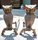 Antique Cast Iron Owl Andirons Glowing Glass Amber Eyes Fireplace Andirons 13" — photo 1