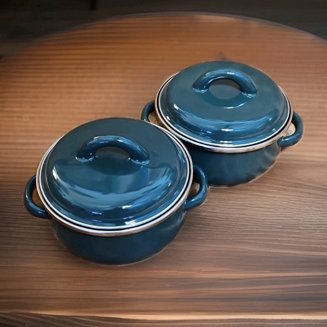 VTG Set (2) Megaware .5 QT Mini Dutch Oven W/Lid Forest Green Made in Spain NOS