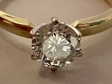 14k Solid Yellow Gold Diamond Ring Solitaire Estate, Vintage, Art Dec, 0.90 CTW