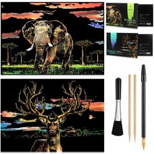 2 PACK Animal scratch art rainbow painting paper, Engraving Art  Craft Sets,...