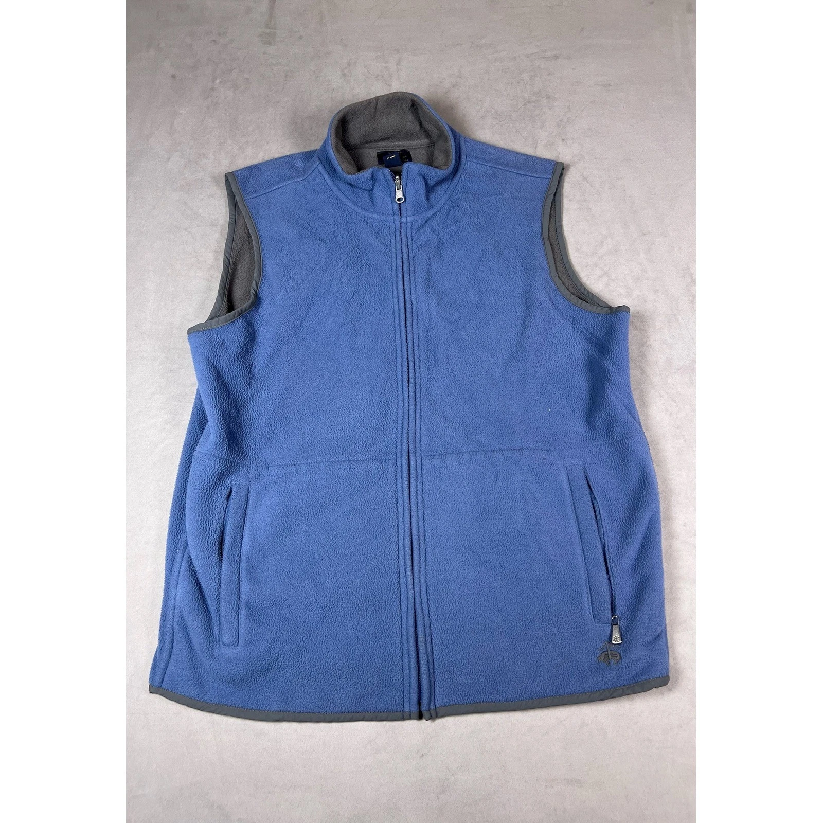 Brooks Brothers 346 Mens Fleece Vest Reversible Blue Grey Full Zip Mock Neck L