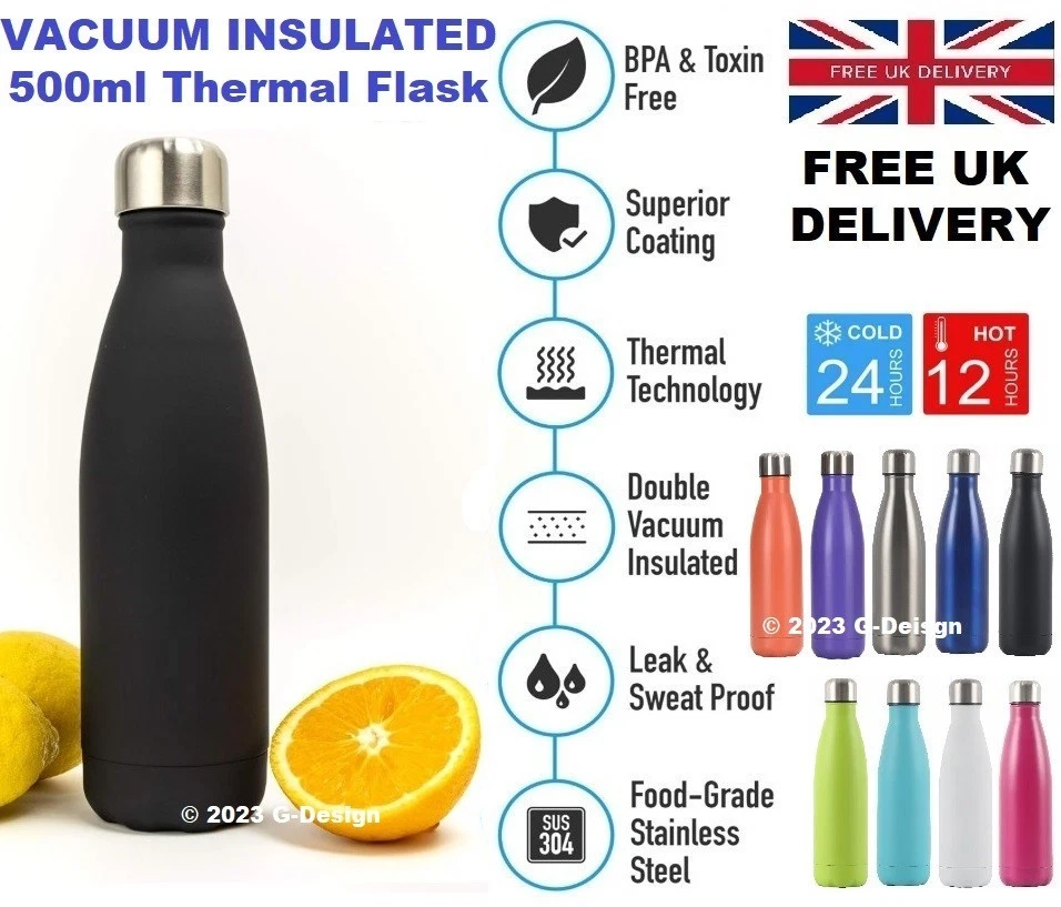 STAINLESS STEEL VACUUM FLASK 500ml Stainless Steel Water Bottle Double Wall Vacuum Insulated Thermal Flask