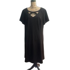 Alyx Shift Dress 18W Black Cutout Neckline Plus Size Workwear Minimalist-GUC