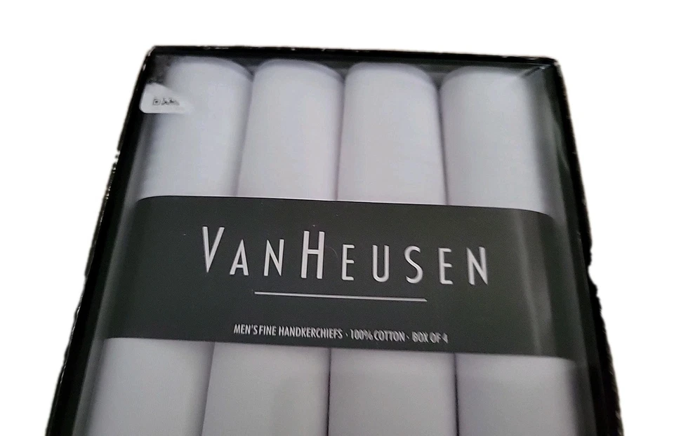 Pañuelos finos Van Heusen para hombre 100 % algodón blancos (paquete de 4) nuevos stock antiguo Foto 3 de 4