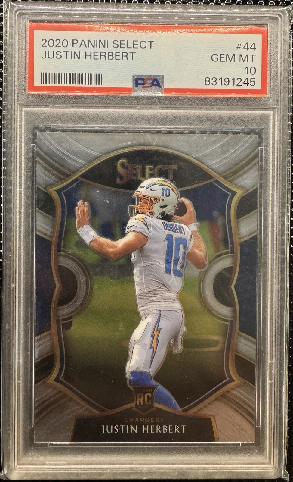 2020 Panini Select #44 Justin Herbert Rookie PSA 10 Concourse Chargers