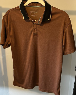Day & Age Men's S Brown/Black Polo Shirt Short Sleeve Collared Solid Button