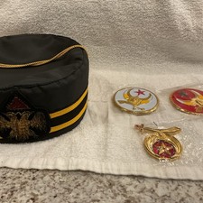 Masonic 32nd Degree Scottish Rite Cap Freemason Hat Size 7  3 Car Emblems