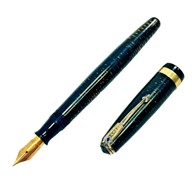 VTG 1940s Parker Vacumatic Golden Pearl Laminate Fountain Pen Blue Diamond Clip